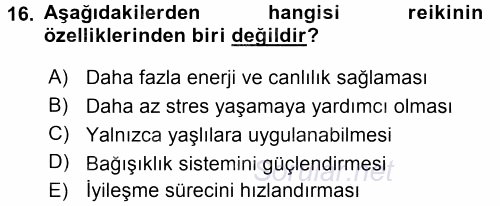 Termal ve Spa Hizmetleri 2015 - 2016 Dönem Sonu Sınavı 16.Soru