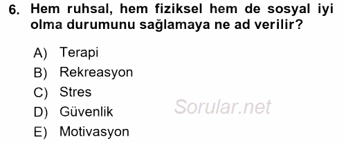 Termal ve Spa Hizmetleri 2015 - 2016 Dönem Sonu Sınavı 6.Soru