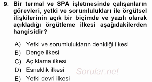Termal ve Spa Hizmetleri 2015 - 2016 Dönem Sonu Sınavı 9.Soru