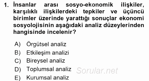 Ekonomi Sosyolojisi 2016 - 2017 Dönem Sonu Sınavı 1.Soru