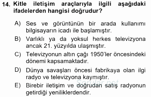 Ekonomi Sosyolojisi 2016 - 2017 Dönem Sonu Sınavı 14.Soru