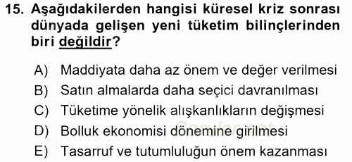 Ekonomi Sosyolojisi 2016 - 2017 Dönem Sonu Sınavı 15.Soru