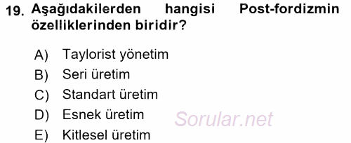 Ekonomi Sosyolojisi 2016 - 2017 Dönem Sonu Sınavı 19.Soru