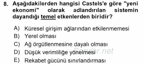 Ekonomi Sosyolojisi 2016 - 2017 Dönem Sonu Sınavı 8.Soru