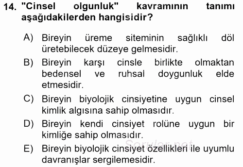 Çocuk Gelişimi 2017 - 2018 Dönem Sonu Sınavı 14.Soru