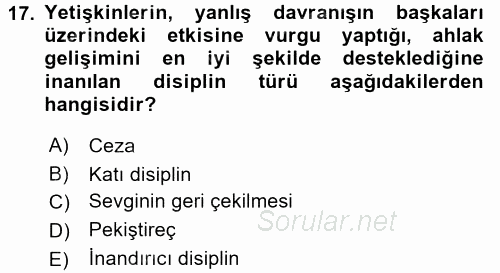 Çocuk Gelişimi 2017 - 2018 Dönem Sonu Sınavı 17.Soru