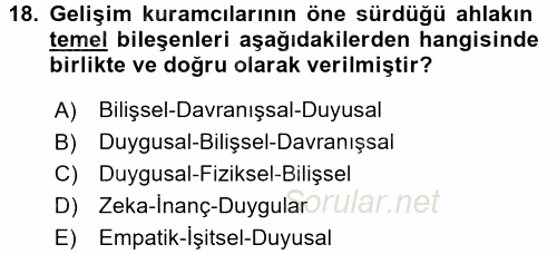 Çocuk Gelişimi 2017 - 2018 Dönem Sonu Sınavı 18.Soru
