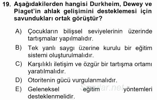 Çocuk Gelişimi 2017 - 2018 Dönem Sonu Sınavı 19.Soru