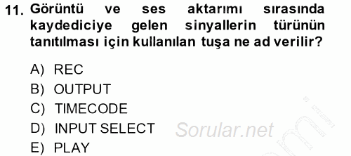 Kamera Tekniğine Giriş 2014 - 2015 Ara Sınavı 11.Soru