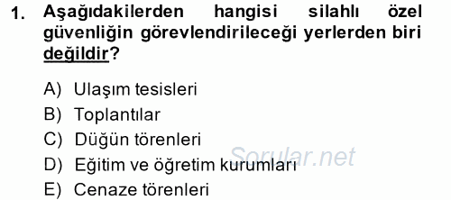 Özel Güvenlik Hizmetlerinde Güvenlik Önlemleri 2014 - 2015 Ara Sınavı 1.Soru