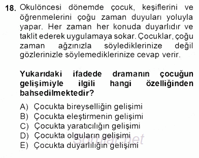 Okulöncesinde Çocuk Edebiyatı 2014 - 2015 Dönem Sonu Sınavı 18.Soru