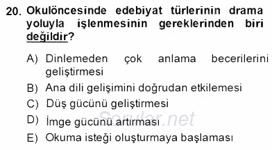 Okulöncesinde Çocuk Edebiyatı 2014 - 2015 Dönem Sonu Sınavı 20.Soru
