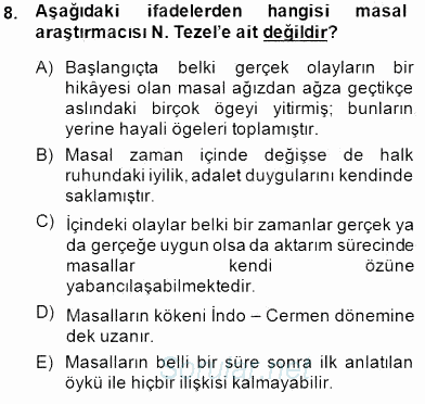 Okulöncesinde Çocuk Edebiyatı 2014 - 2015 Dönem Sonu Sınavı 8.Soru