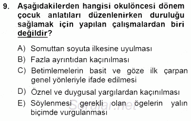 Okulöncesinde Çocuk Edebiyatı 2014 - 2015 Dönem Sonu Sınavı 9.Soru