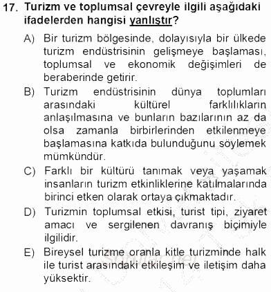 Genel Turizm Bilgisi 2013 - 2014 Tek Ders Sınavı 17.Soru