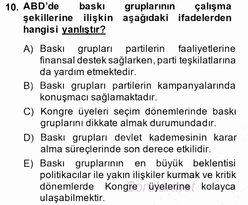 Amerikan Dış Politikası 2014 - 2015 Ara Sınavı 10.Soru