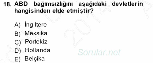 Amerikan Dış Politikası 2014 - 2015 Ara Sınavı 18.Soru