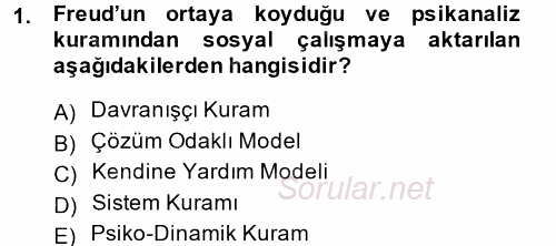 Sosyal Hizmet Uygulamaları 2014 - 2015 Dönem Sonu Sınavı 1.Soru