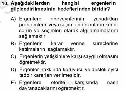 Sosyal Hizmet Uygulamaları 2014 - 2015 Dönem Sonu Sınavı 10.Soru