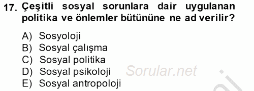 Sosyal Hizmet Uygulamaları 2014 - 2015 Dönem Sonu Sınavı 17.Soru
