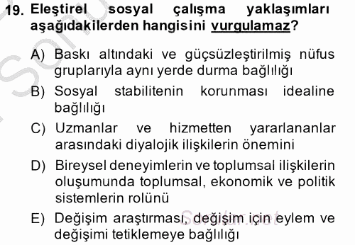 Sosyal Hizmet Uygulamaları 2014 - 2015 Dönem Sonu Sınavı 19.Soru