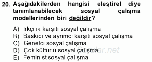 Sosyal Hizmet Uygulamaları 2014 - 2015 Dönem Sonu Sınavı 20.Soru
