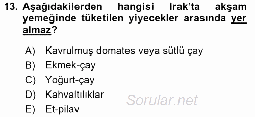 Dünya Mutfakları 2 2017 - 2018 3 Ders Sınavı 13.Soru