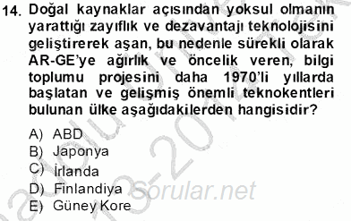 Bilgi Ekonomisi 2013 - 2014 Tek Ders Sınavı 14.Soru