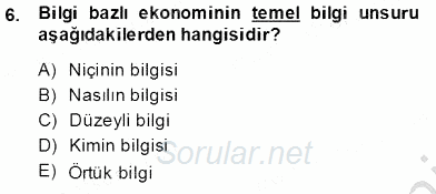 Bilgi Ekonomisi 2013 - 2014 Tek Ders Sınavı 6.Soru