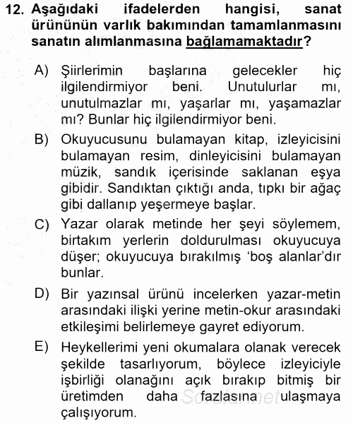 Kültür Sosyolojisi 2015 - 2016 Dönem Sonu Sınavı 12.Soru