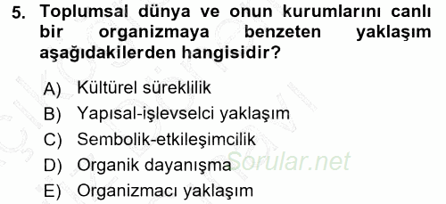 Kültür Sosyolojisi 2015 - 2016 Dönem Sonu Sınavı 5.Soru