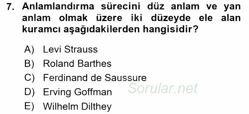 Kültür Sosyolojisi 2015 - 2016 Dönem Sonu Sınavı 7.Soru