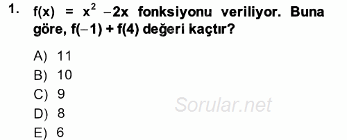 Okulöncesinde Matematik Eğitimi 2014 - 2015 Dönem Sonu Sınavı 1.Soru