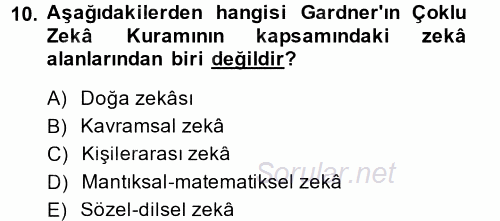 Okulöncesinde Matematik Eğitimi 2014 - 2015 Dönem Sonu Sınavı 10.Soru