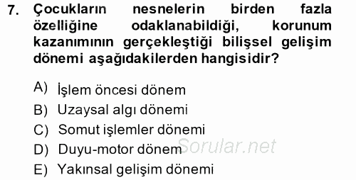 Okulöncesinde Matematik Eğitimi 2014 - 2015 Dönem Sonu Sınavı 7.Soru