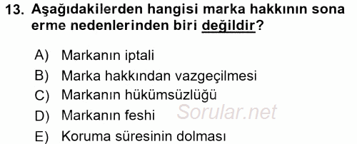 Ticaret Hukuku 1 2017 - 2018 Ara Sınavı 13.Soru
