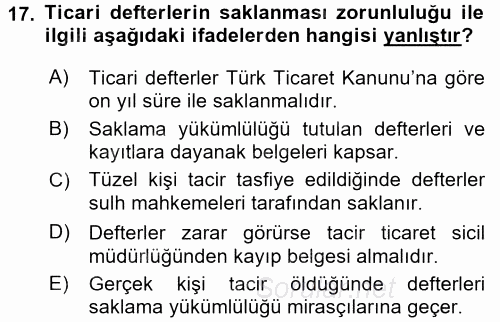 Ticaret Hukuku 1 2017 - 2018 Ara Sınavı 17.Soru