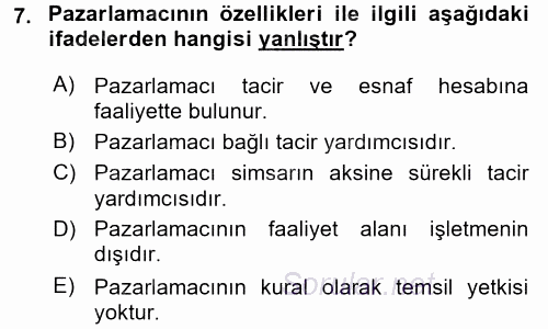 Ticaret Hukuku 1 2017 - 2018 Ara Sınavı 7.Soru