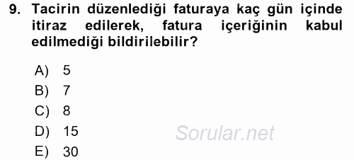 Ticaret Hukuku 1 2017 - 2018 Ara Sınavı 9.Soru