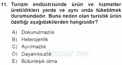 Tur Planlaması ve Yönetimi 2015 - 2016 Ara Sınavı 11.Soru