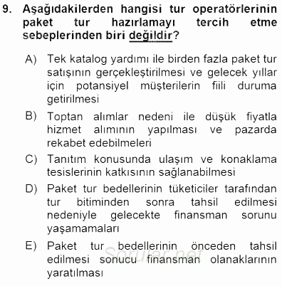 Tur Planlaması ve Yönetimi 2015 - 2016 Ara Sınavı 9.Soru