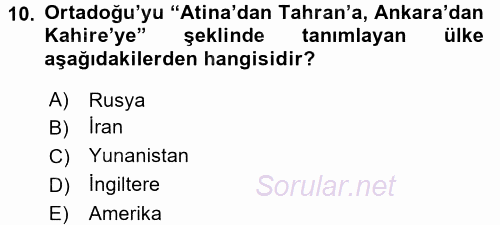Modern Ortadoğu Tarihi 2015 - 2016 Ara Sınavı 10.Soru