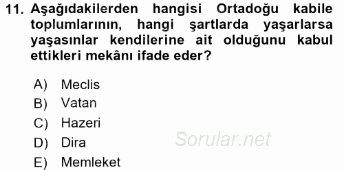 Modern Ortadoğu Tarihi 2015 - 2016 Ara Sınavı 11.Soru