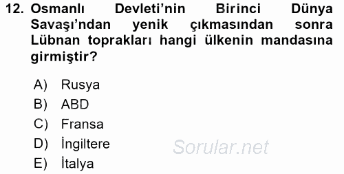 Modern Ortadoğu Tarihi 2015 - 2016 Ara Sınavı 12.Soru