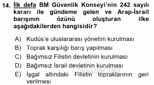 Modern Ortadoğu Tarihi 2015 - 2016 Ara Sınavı 14.Soru