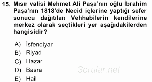 Modern Ortadoğu Tarihi 2015 - 2016 Ara Sınavı 15.Soru