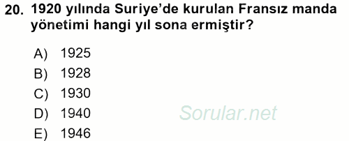 Modern Ortadoğu Tarihi 2015 - 2016 Ara Sınavı 20.Soru