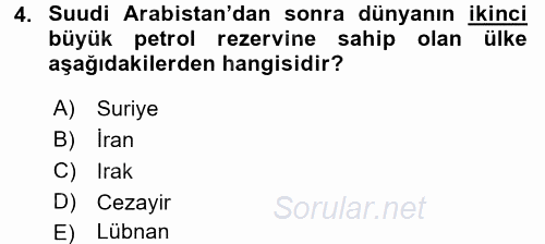 Modern Ortadoğu Tarihi 2015 - 2016 Ara Sınavı 4.Soru