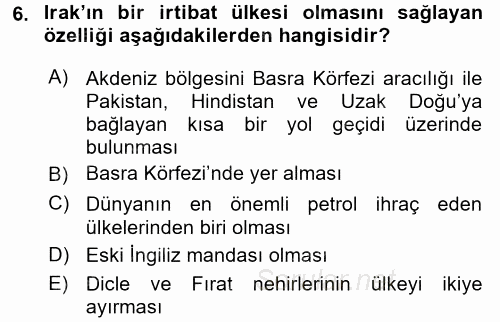 Modern Ortadoğu Tarihi 2015 - 2016 Ara Sınavı 6.Soru