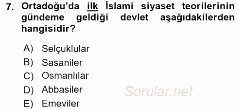 Modern Ortadoğu Tarihi 2015 - 2016 Ara Sınavı 7.Soru